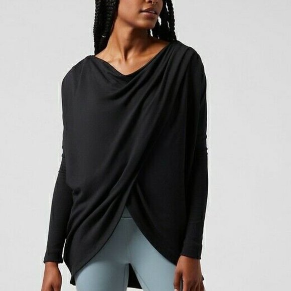 Athleta Tops - Athleta Purana Wrap Sweatshirt Black Medium NWT